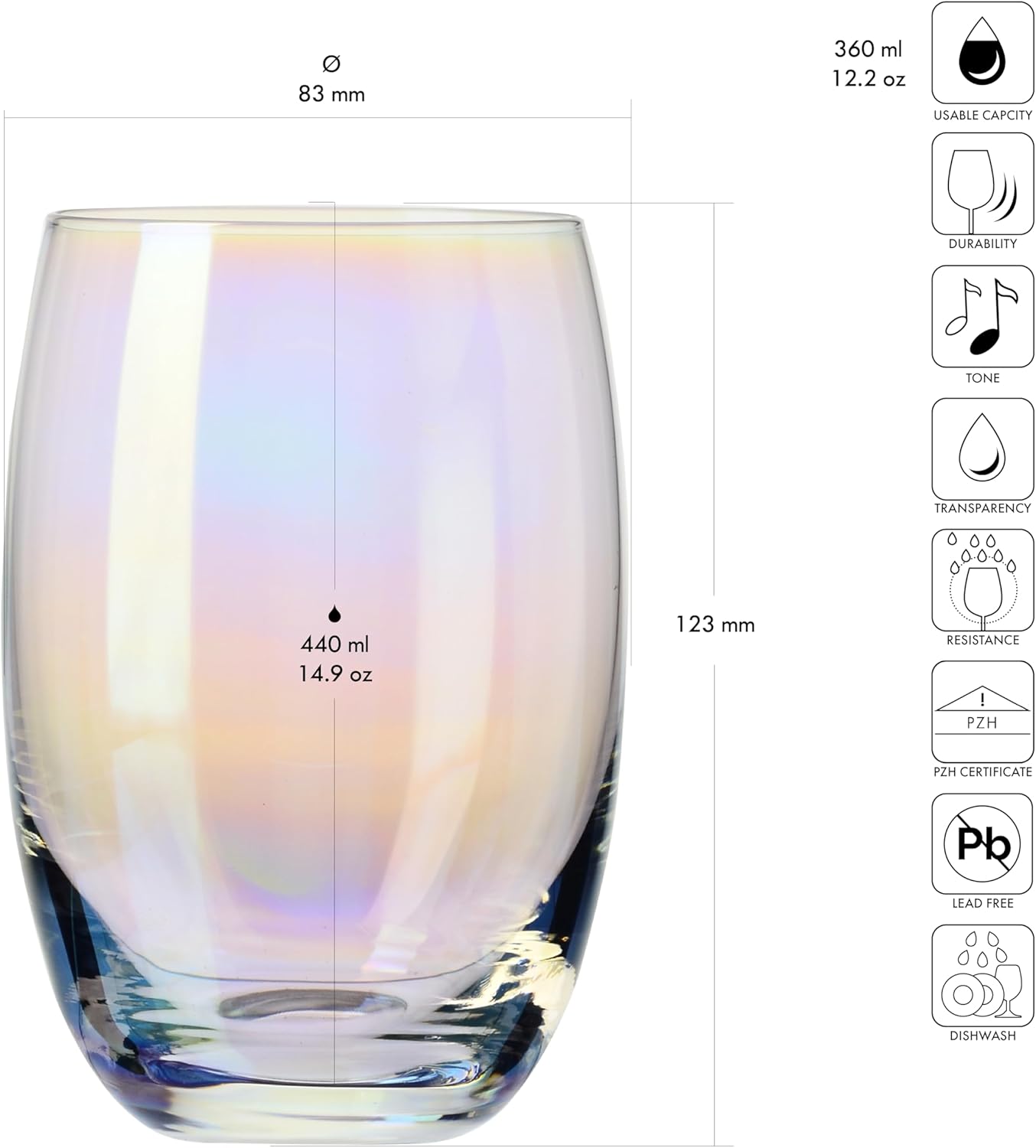 Krosno Rainbow Glasses for Drinks, 360 ml, Set of 6, High Quality Colored Glass, Modern and Stylish Design, Ideal for Water, Juices and Cocktails, Made in Europe