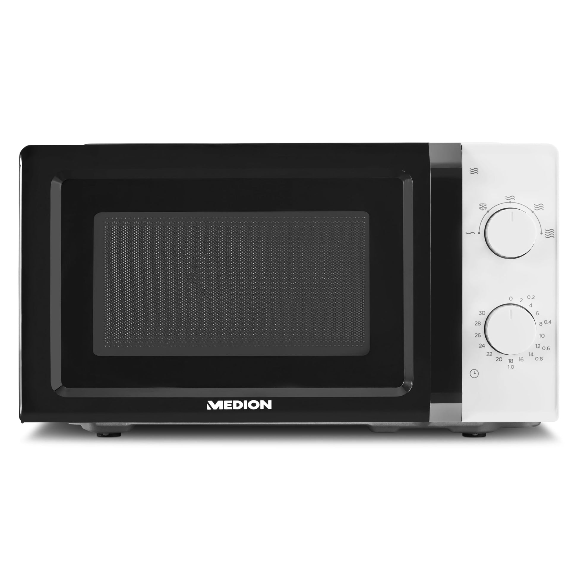 MEDION Microwave oven (wood look, 20 litres, 700 watts, mirror door, 5 power modes, defrost function, timer, MD10596) white