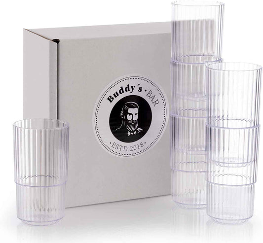 Buddy's Bar Drinking Glasses, Set of 6, High-Quality 0.5 Litre Tritan Plastic Drinking Glasses, BPA-Free, Stackable, Shatterproof, Reusable and Dishwasher Safe, 500 ml