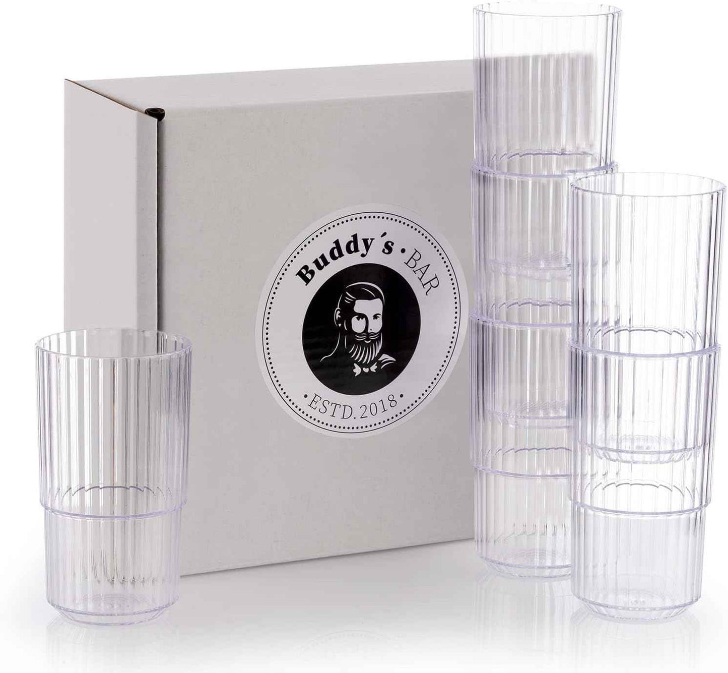 Buddy's Bar Drinking Glasses, Set of 6, High-Quality 0.5 Litre Tritan Plastic Drinking Glasses, BPA-Free, Stackable, Shatterproof, Reusable and Dishwasher Safe, 500 ml