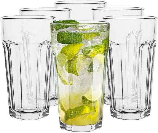 500 ml drinking glass, set of 6, transparent drinking glasses for daily use, sturdy high pint glasses for highball drinking