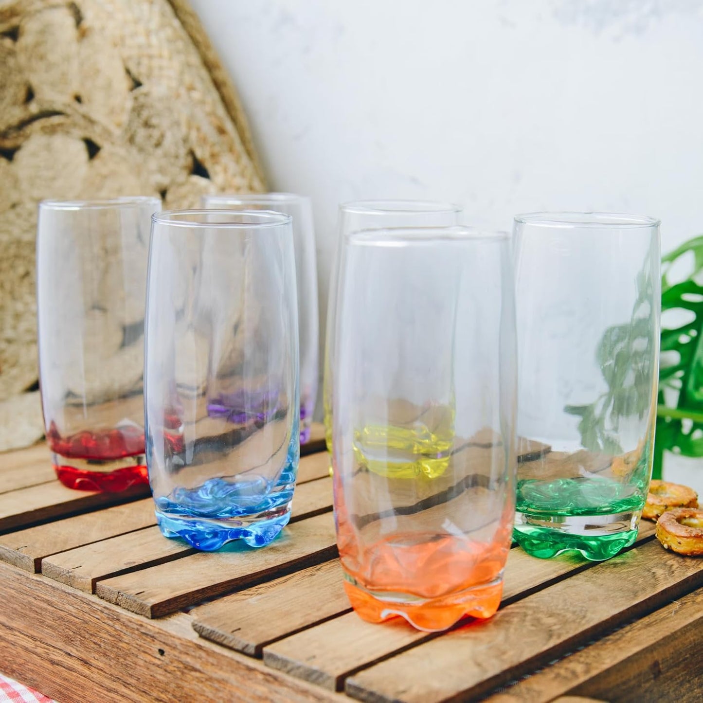 Glasmark KROSNO, 350 ml, Set of 6, Drinking Glasses with Coloured Bottom, Long Drink Glasses, Water Glasses, Juice Glasses, Ideal for Home, Restaurant, High Gloss Glass