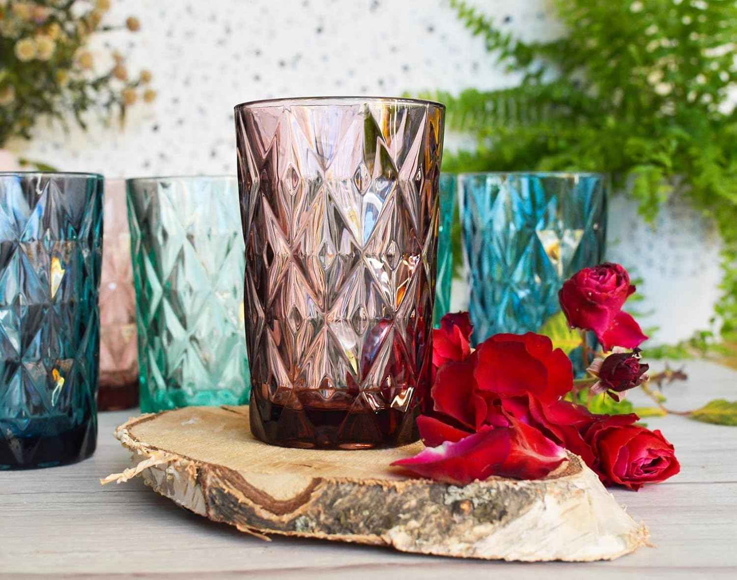 Sendez 6 colourful drinking glasses 350ml water glasses juice glasses long drink glasses cocktail glasses