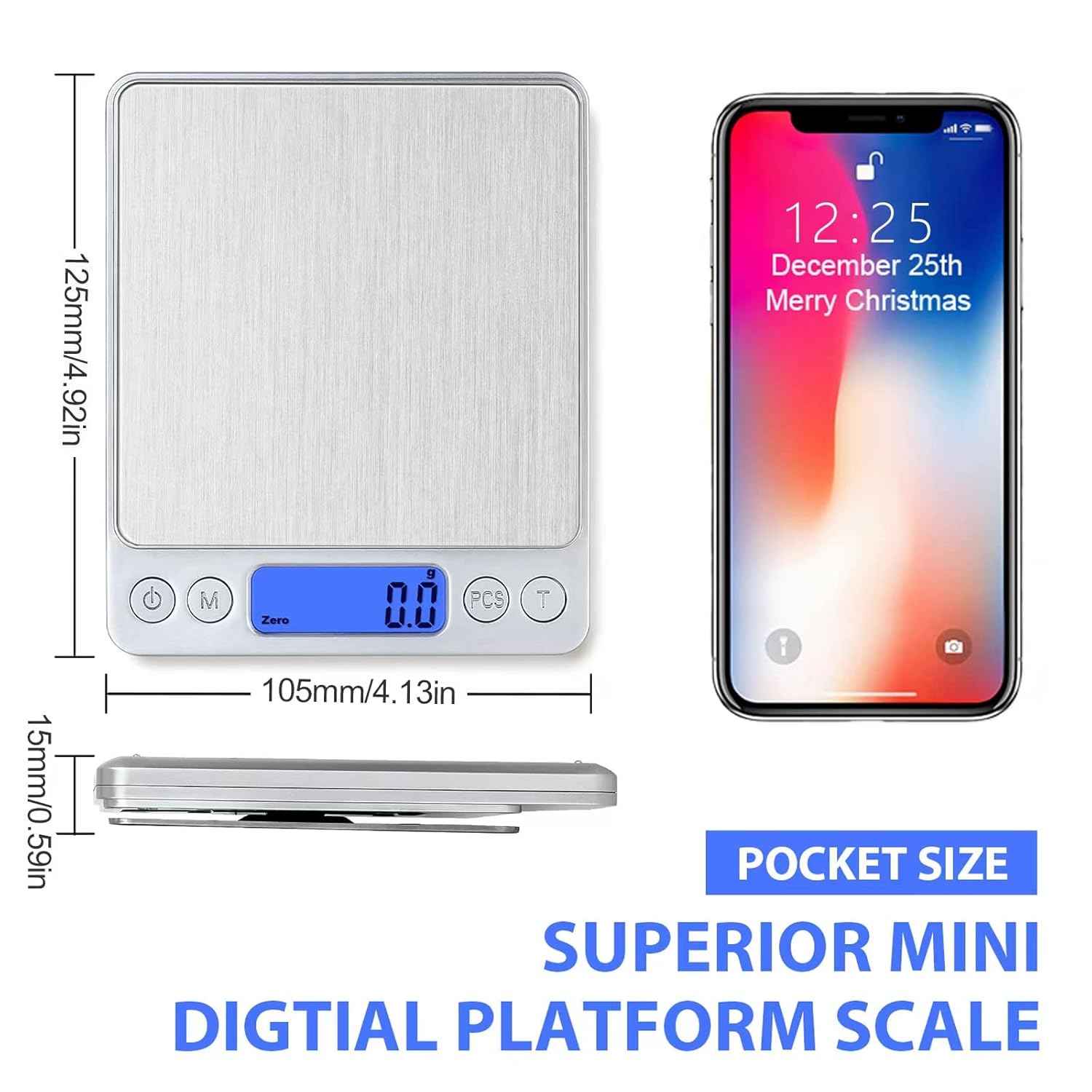 Digital Kitchen Scale, USB Rechargeable 3kg/0.1g - The Silver Spoon