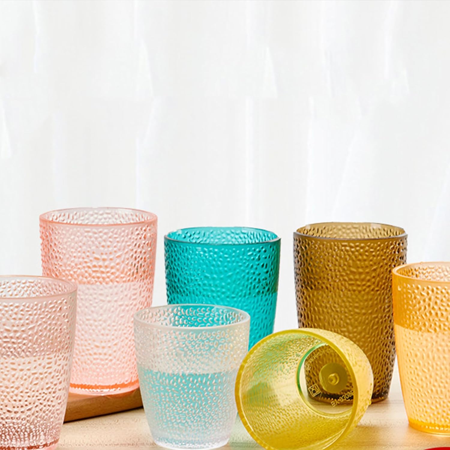 MINGZE Water Glass,Colored Shatterproof Stackable Reusable Transparent Plastic Drinking Cup Juice Glass Drinking Glass Wine Glass For Beer Cocktail For Home Restaurants Picnic Parties (9pcs 300ml)