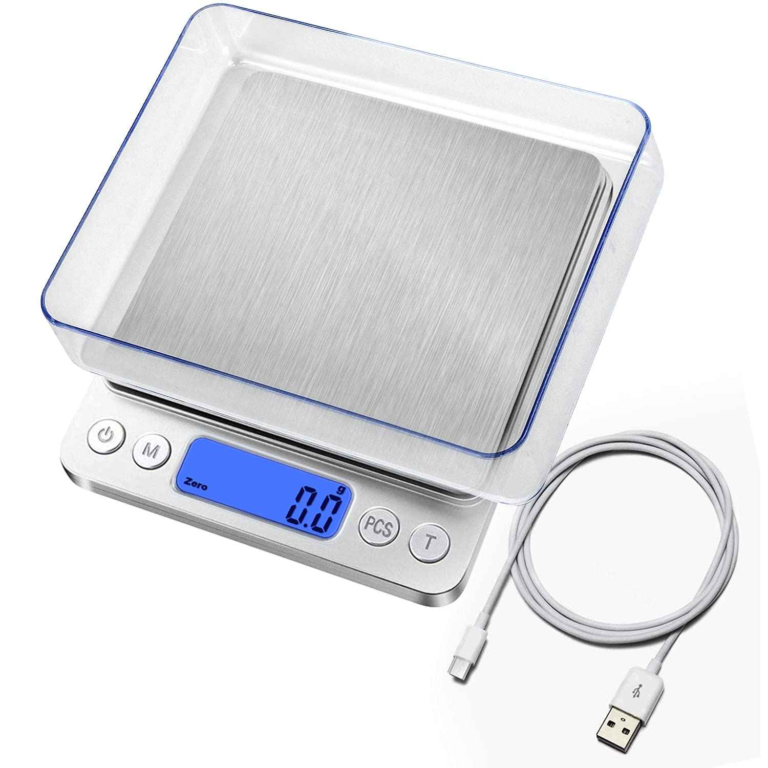 Digital Kitchen Scale, USB Rechargeable 3kg/0.1g - The Silver Spoon