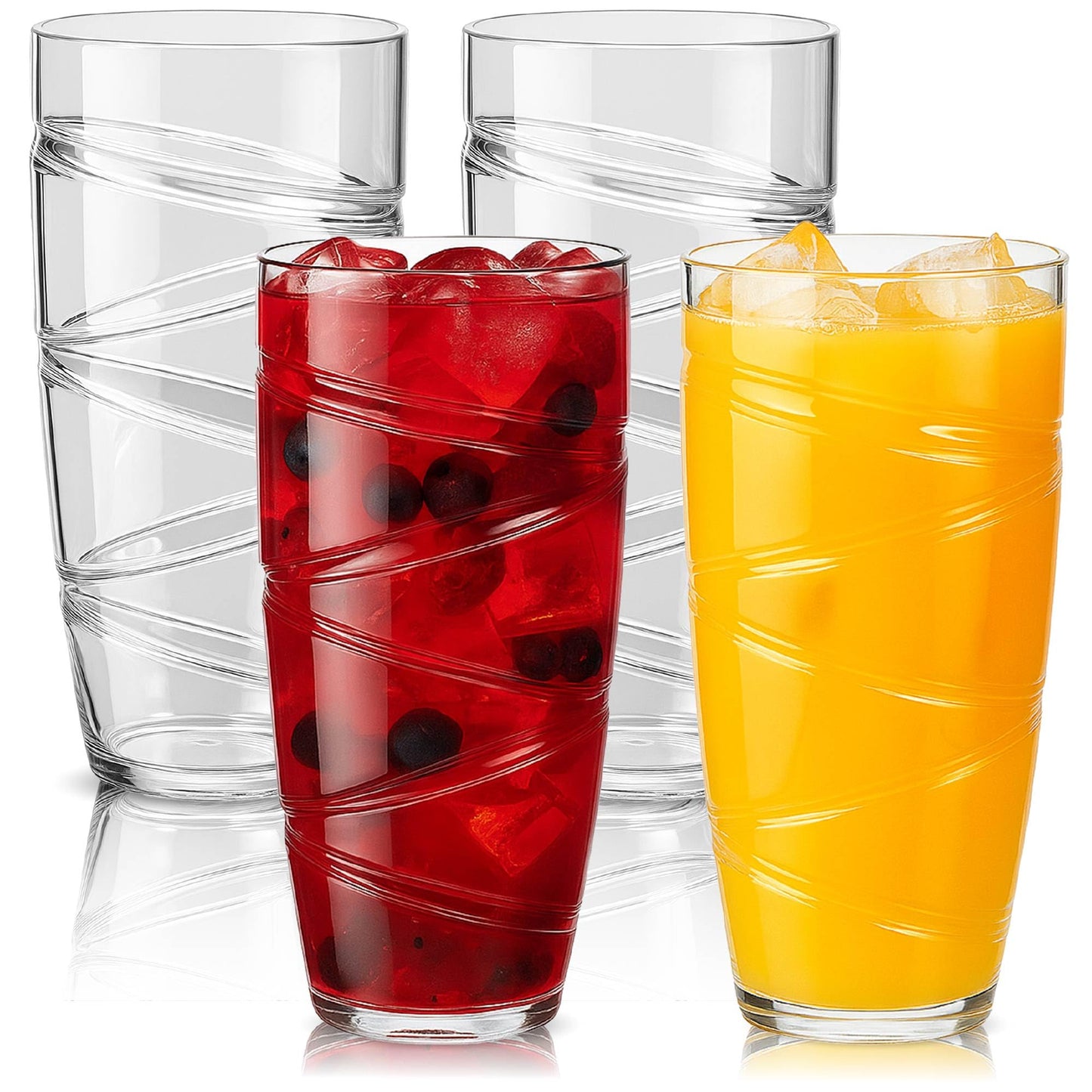HEFTMAN Acrylic Plastic Drinking Glasses, 10-550 ml with Swirl Design, Stackable Reusable Plastic Glasses for Garden, Picnic, Camping, Barbecue, Parties or Daily Use (Transparent)