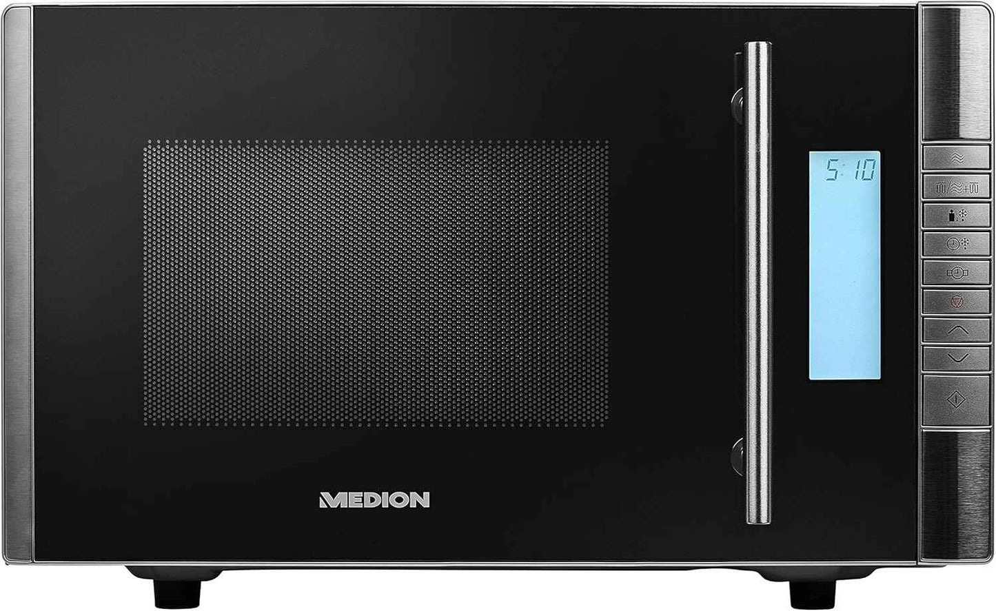 MEDION MD 14482 Microwave Oven with Grill, 20 L Cooking Space, 8 Automatic Programs, Defrost Function (800 Watt Microwave and 1000 Watt Grill Power), Timer, Grill Grate, Silver/Black