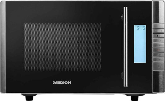 MEDION MD 14482 Microwave Oven with Grill, 20 L Cooking Space, 8 Automatic Programs, Defrost Function (800 Watt Microwave and 1000 Watt Grill Power), Timer, Grill Grate, Silver/Black
