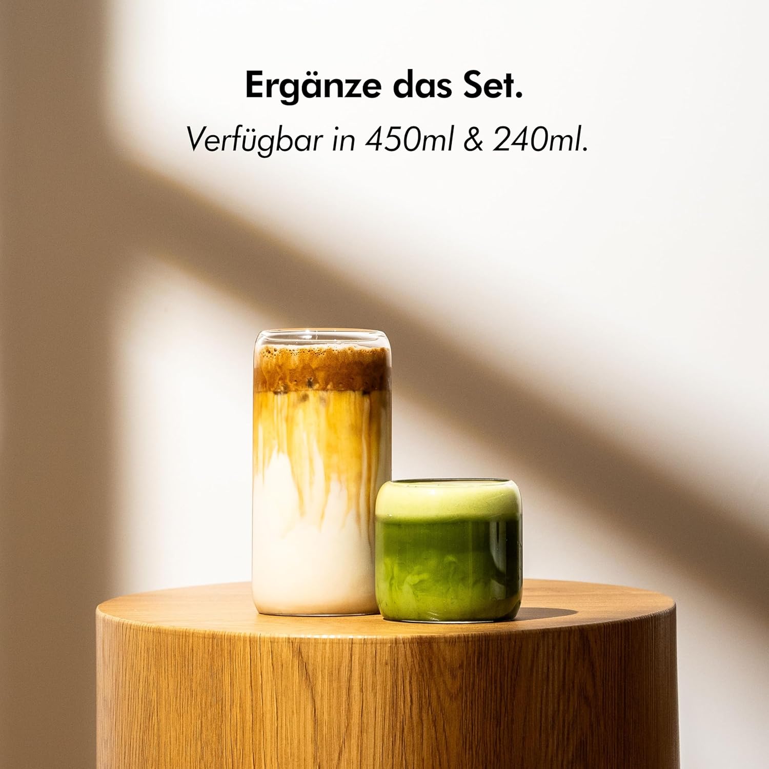 KIVY Drinking Glasses Set with Glass Straw, 4 x 450 ml, for Iced Coffee, Water and Cocktails, Long Drink Glasses, Iced Coffee Glasses, Coffee Glasses, Matcha and Coffee Glasses
