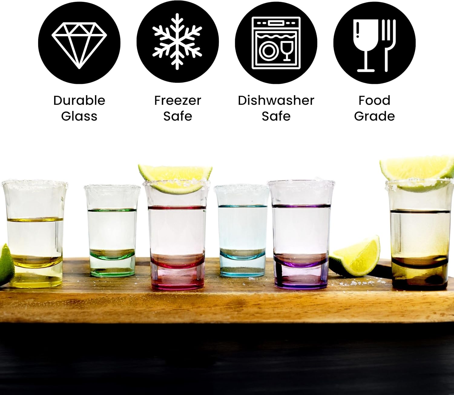 volila Colored Shot Glasses - Set of 6 Shot Glasses with Heavy Bottom of 50ml - Small Shot Glasses for Hunter Bomb Shots, Jello Shots, Tequila Shot Glasses and Bar Glassware Drinking Shots