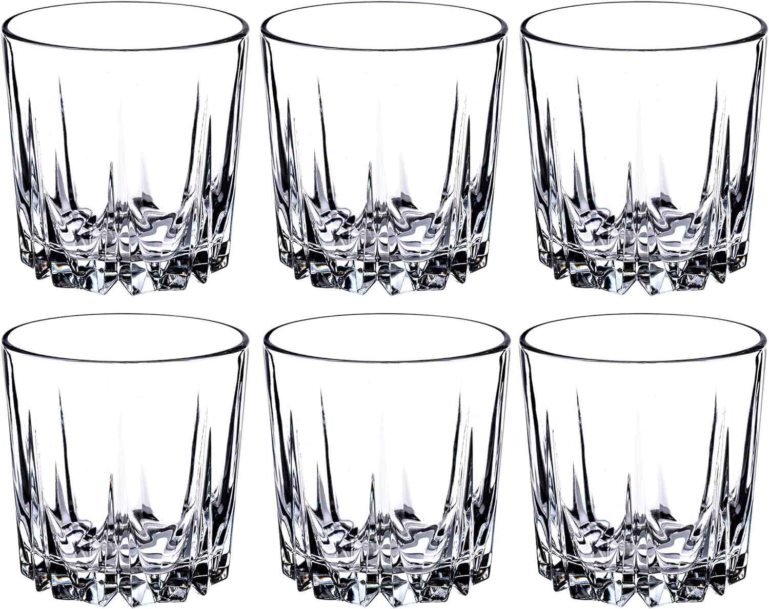 KADAX Premium Glass Drinking Glasses, Set of 6 Water Glasses, Thick-walled Juice Glasses, Ribbed Glasses for Water, Drink, Juice, Party, Cocktail Glasses, Drink Glasses (Low, 300 ml)