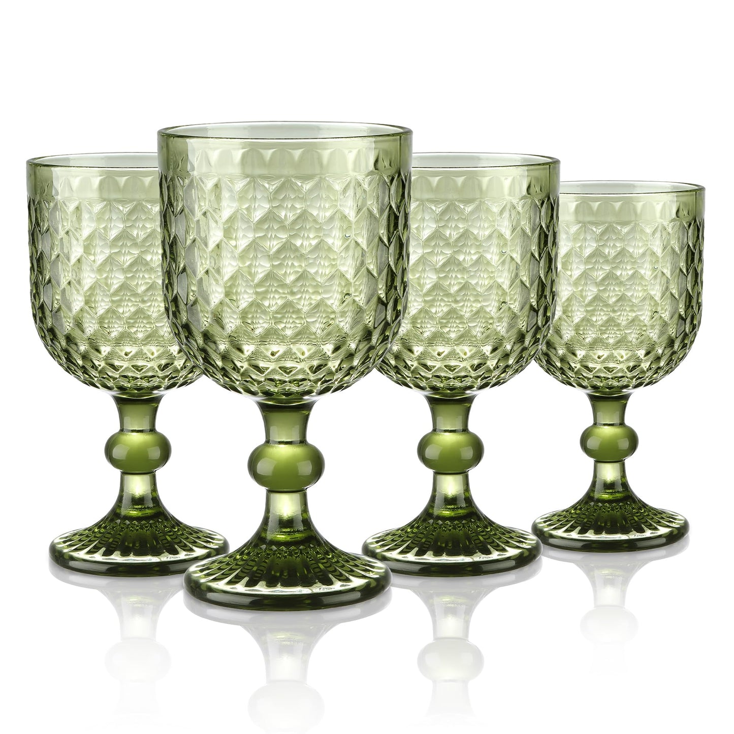 Joeyan Set of 6 Green Water Glass Glasses, 200 ml, Embossed Glass, Elegant Retro Colour Tableware, Glassware for Bar, Restaurant Home, Dishwasher Safe