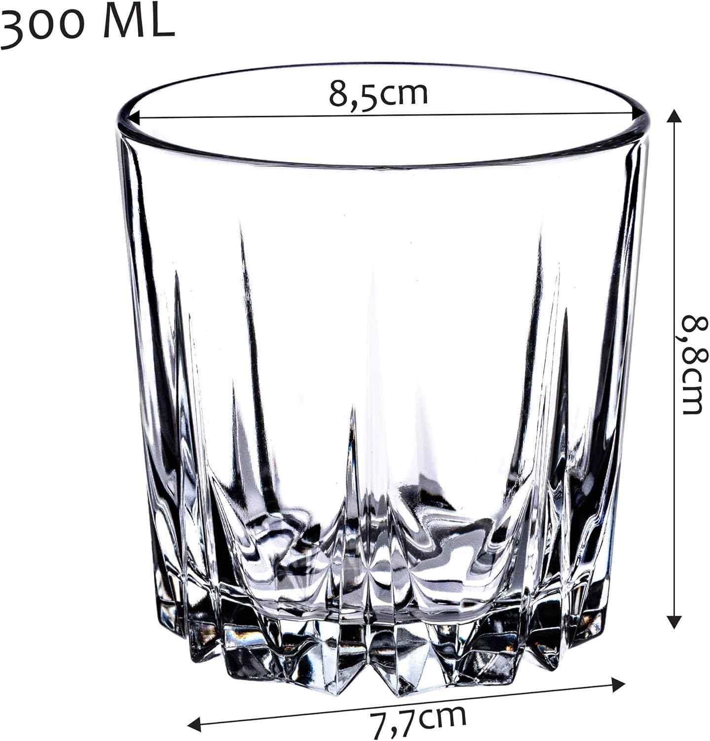 KADAX Premium Glass Drinking Glasses, Set of 6 Water Glasses, Thick-walled Juice Glasses, Ribbed Glasses for Water, Drink, Juice, Party, Cocktail Glasses, Drink Glasses (Low, 300 ml)