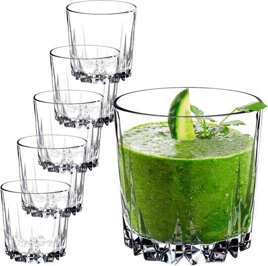 KADAX Premium Glass Drinking Glasses, Set of 6 Water Glasses, Thick-walled Juice Glasses, Ribbed Glasses for Water, Drink, Juice, Party, Cocktail Glasses, Drink Glasses (Low, 300 ml)