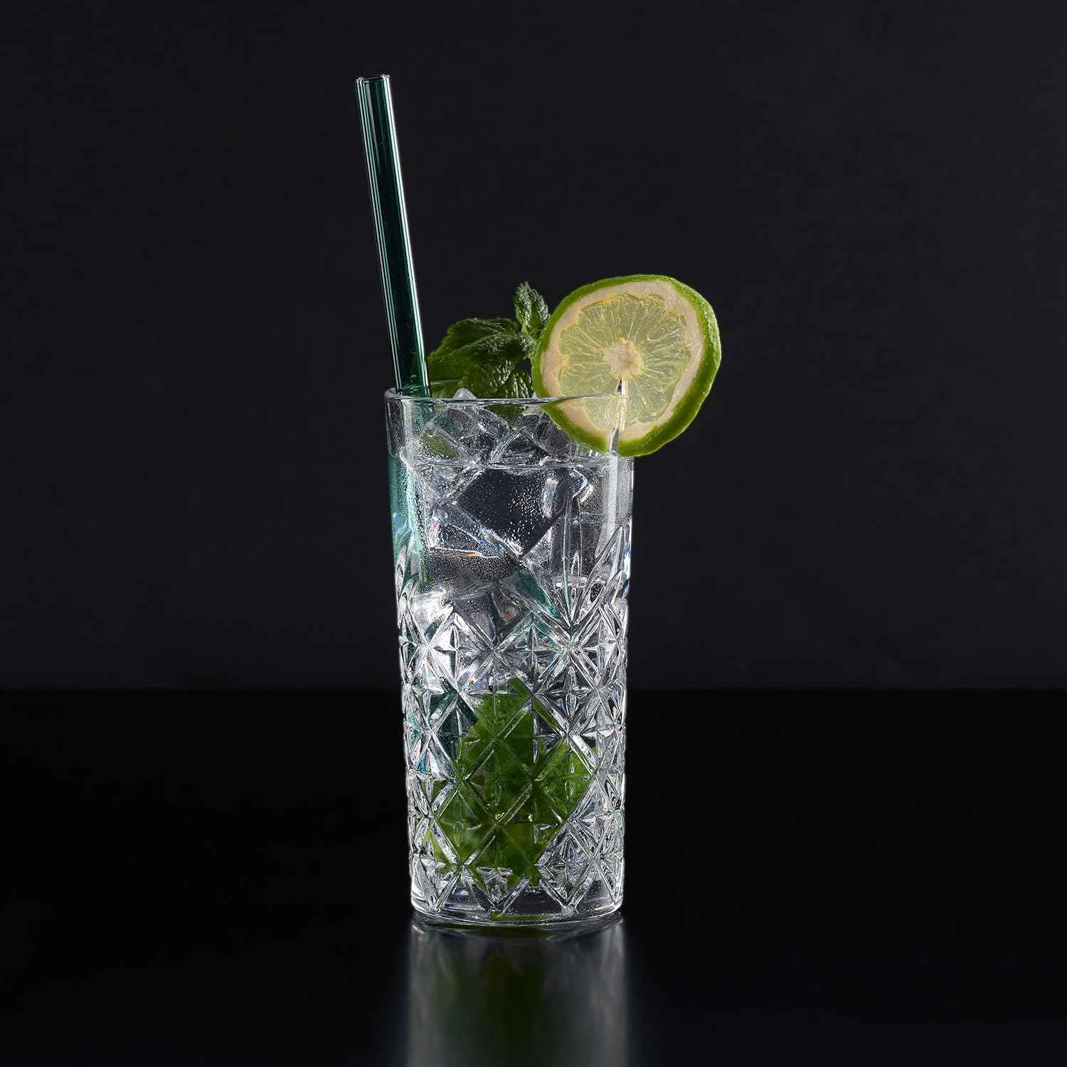 Relaxdays Long Drink Glasses Set of 6, 300 ml, Embossed Drinking Glasses, Dishwasher Safe, Thick Water Glasses, Transparent