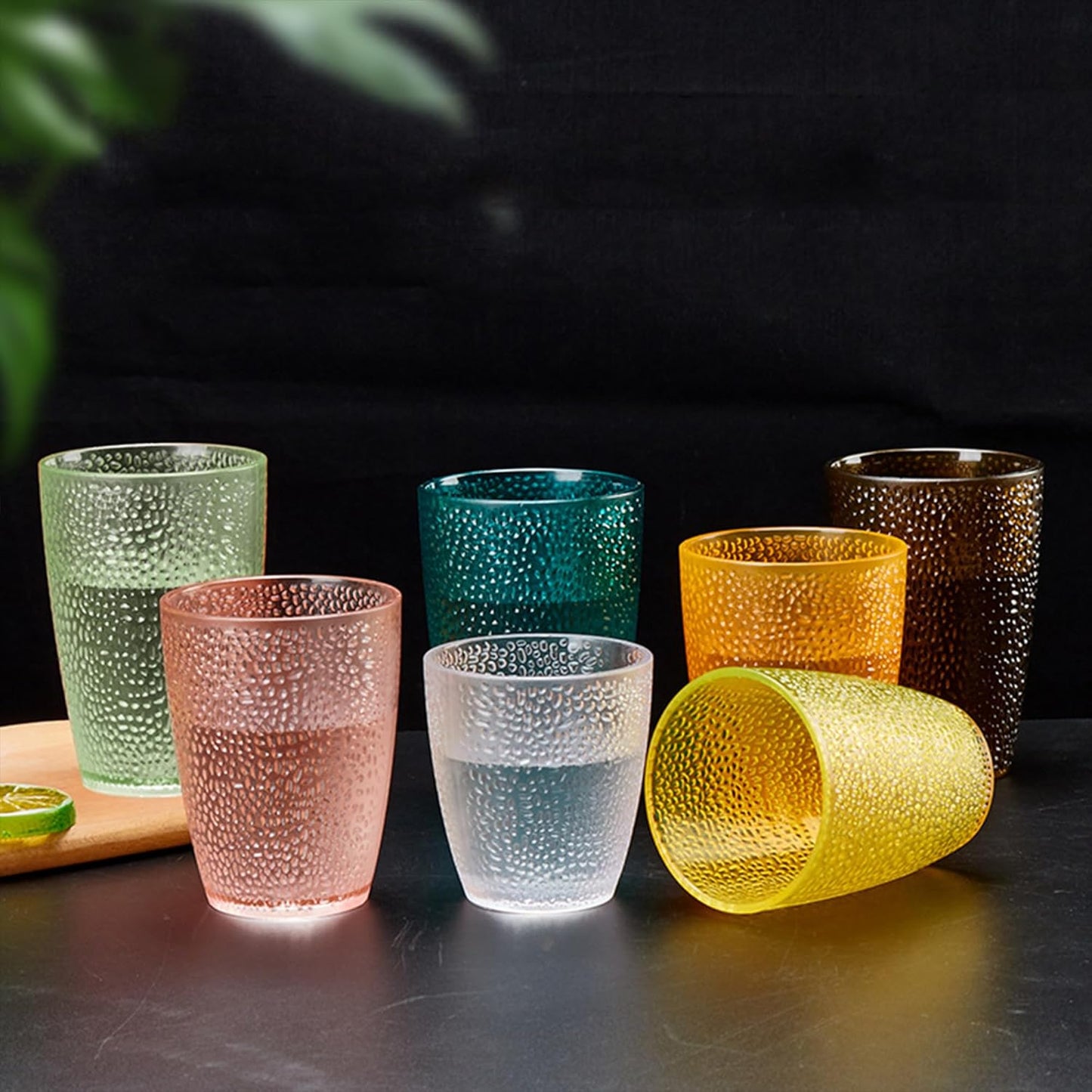 MINGZE Water Glass,Colored Shatterproof Stackable Reusable Transparent Plastic Drinking Cup Juice Glass Drinking Glass Wine Glass For Beer Cocktail For Home Restaurants Picnic Parties (9pcs 300ml)