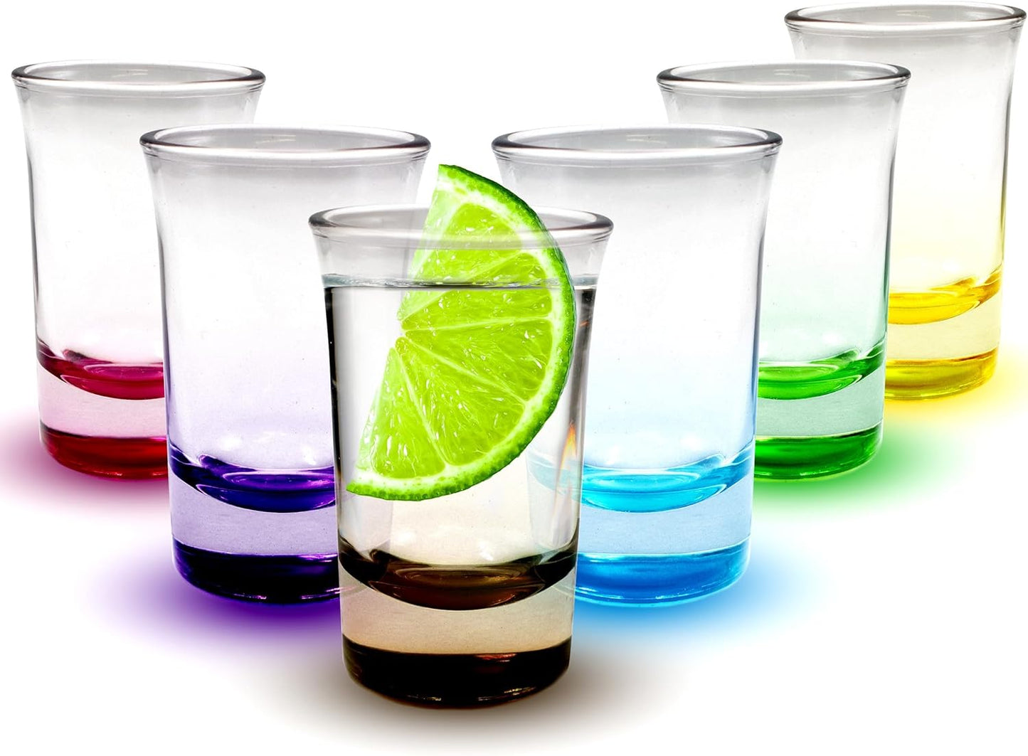 volila Colored Shot Glasses - Set of 6 Shot Glasses with Heavy Bottom of 50ml - Small Shot Glasses for Hunter Bomb Shots, Jello Shots, Tequila Shot Glasses and Bar Glassware Drinking Shots