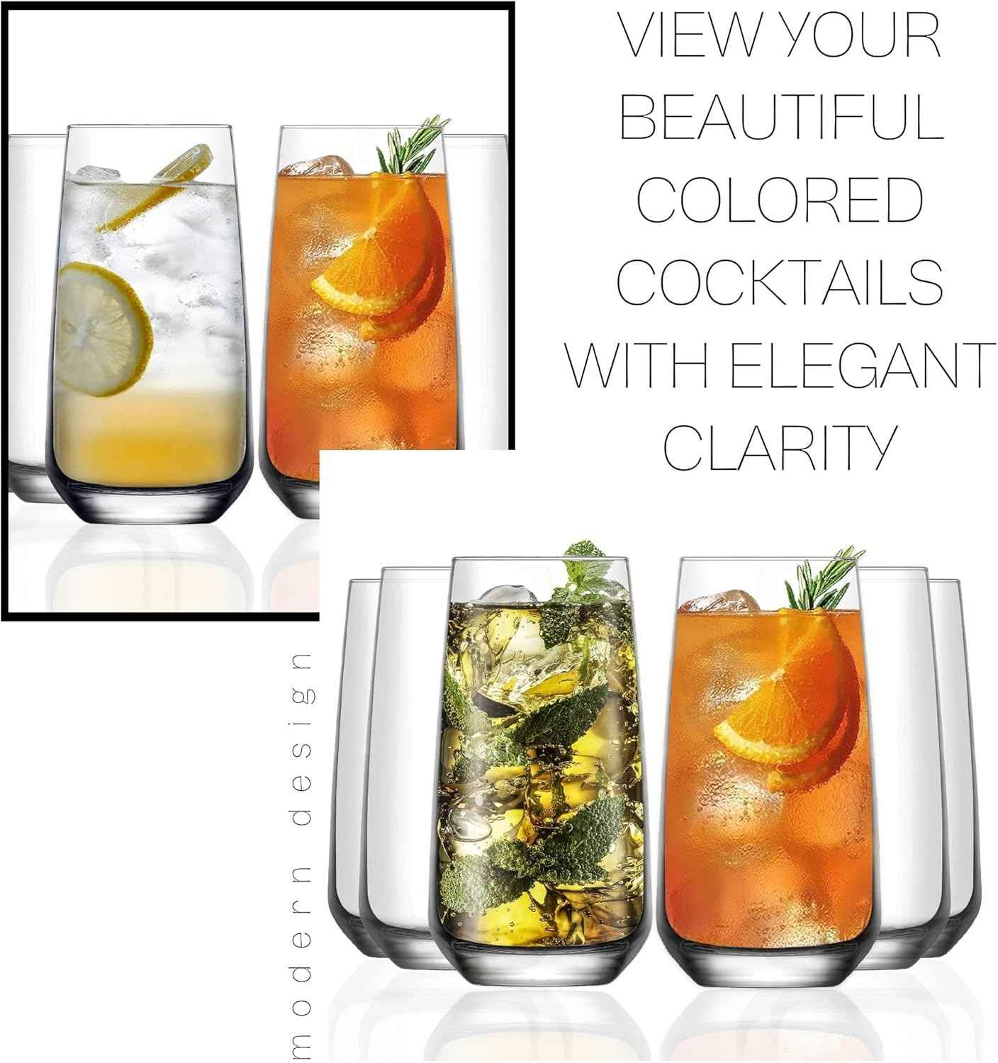 NORDIC SCHILLER Long Drink Glasses, Cocktail Glasses, Set of 6, 480 ml, 100 Pieces, Mojito Free, Water Glasses, Dishwasher Safe, Drinking Glasses, Large Long Drink Glass, Highball Glasses, Coktail