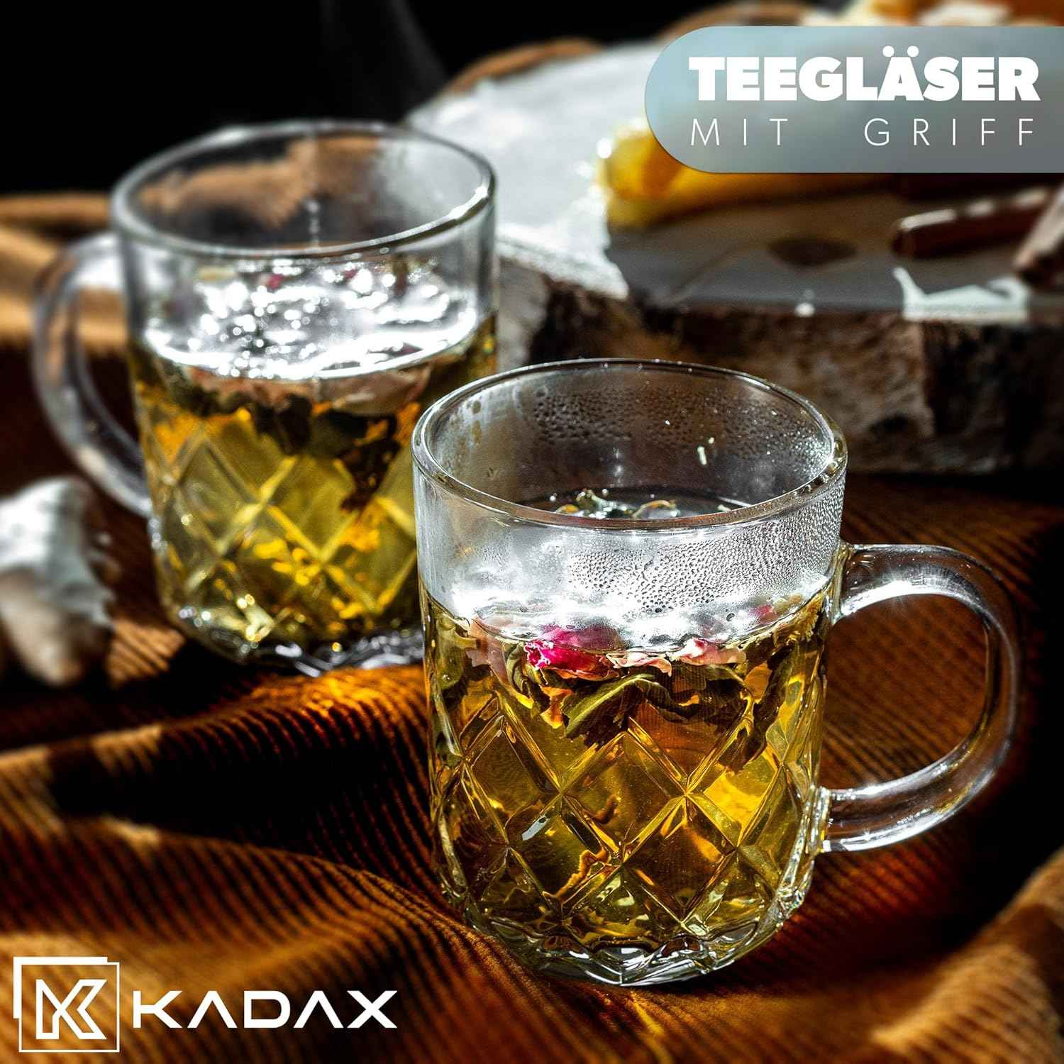 KADAX Tea Glasses Set of 6 Glasses with Handle, Glass Cups for 6 People, Dishwasher Safe, Drinking Glasses for Coffee, Tea, Water, Juice, Drink, Juice Glasses, Water Glasses, Glass Set