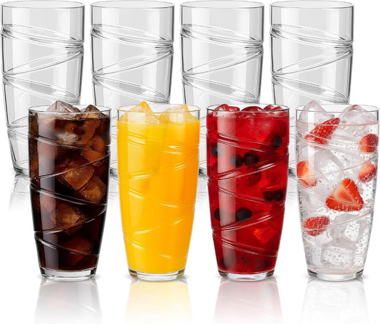 HEFTMAN Acrylic Plastic Drinking Glasses, 10-550 ml with Swirl Design, Stackable Reusable Plastic Glasses for Garden, Picnic, Camping, Barbecue, Parties or Daily Use (Transparent)