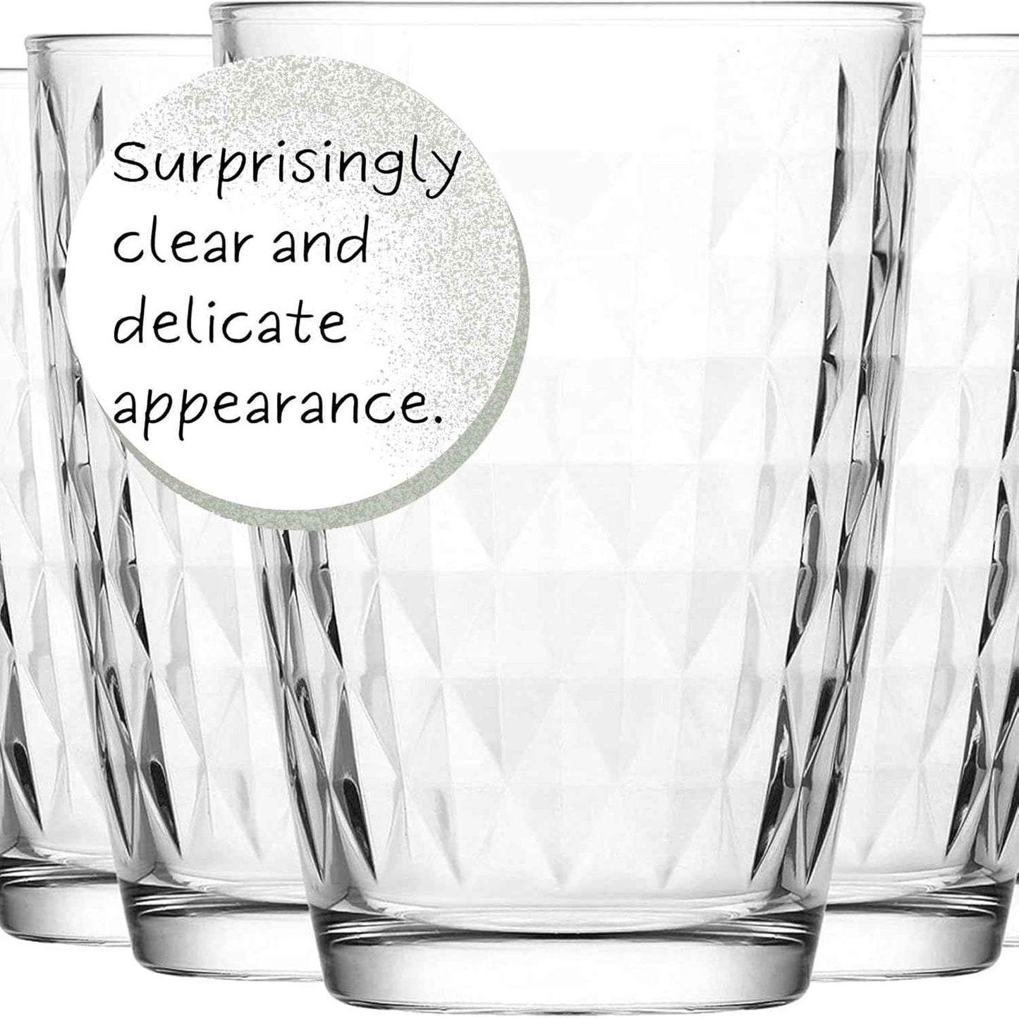 LAV Water Glasses, Set of 6, 415 ml, 100% Lead-free, Drinking Glass, Water Glass, Dishwasher Safe, Juice Glasses, Drinking Glasses