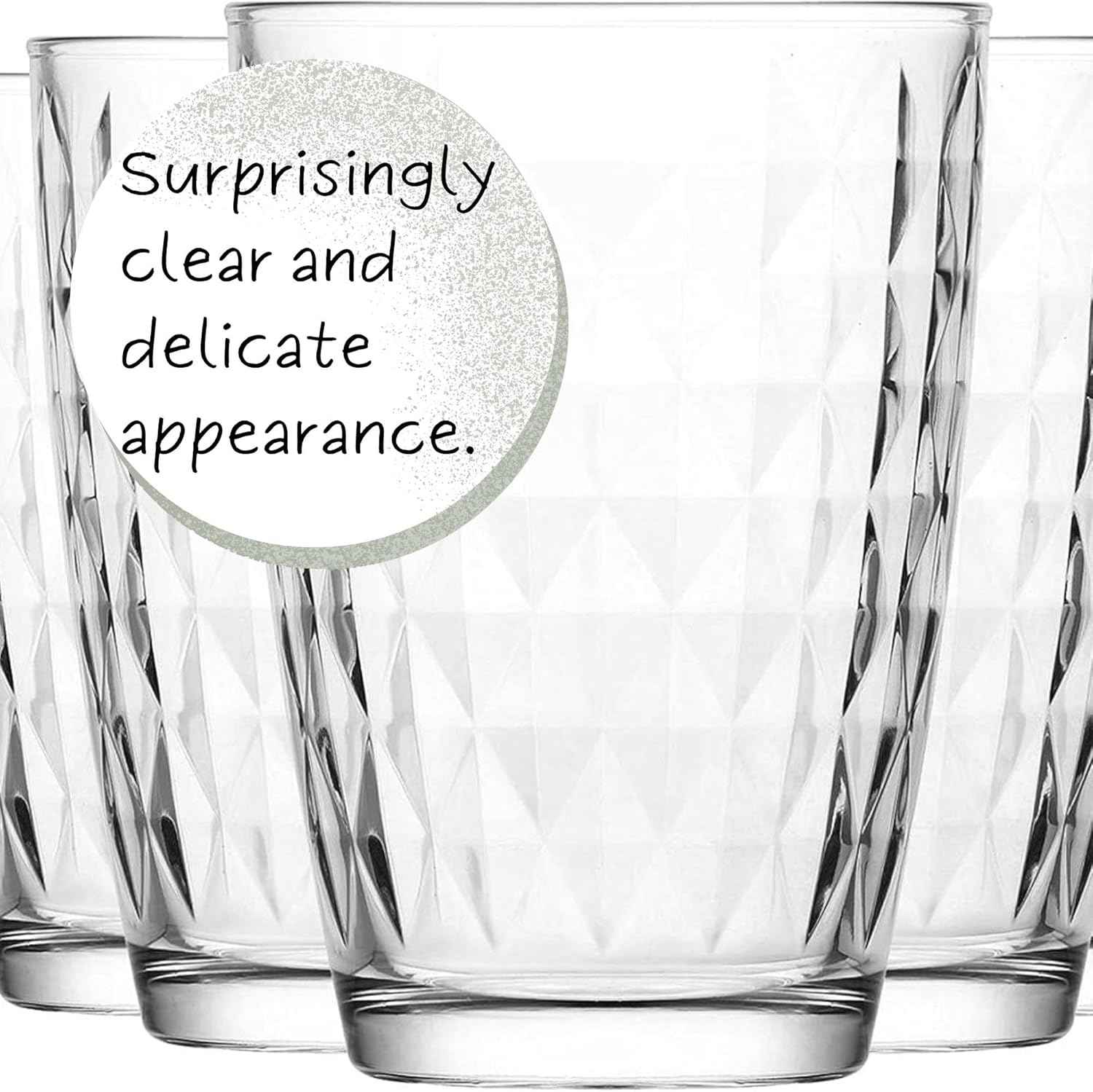 LAV Water Glasses, Set of 6, 415 ml, 100% Lead-free, Drinking Glass, Water Glass, Dishwasher Safe, Juice Glasses, Drinking Glasses