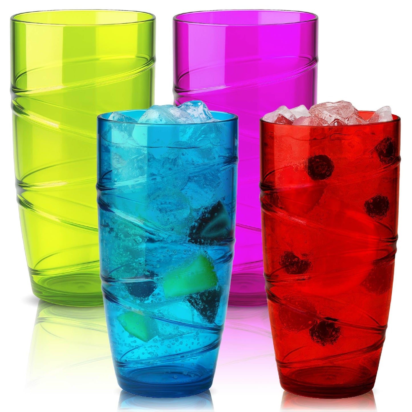 HEFTMAN Acrylic Plastic Drinking Glasses, 10-550 ml with Swirl Design, Stackable Reusable Plastic Glasses for Garden, Picnic, Camping, Barbecue, Parties or Daily Use (Transparent)