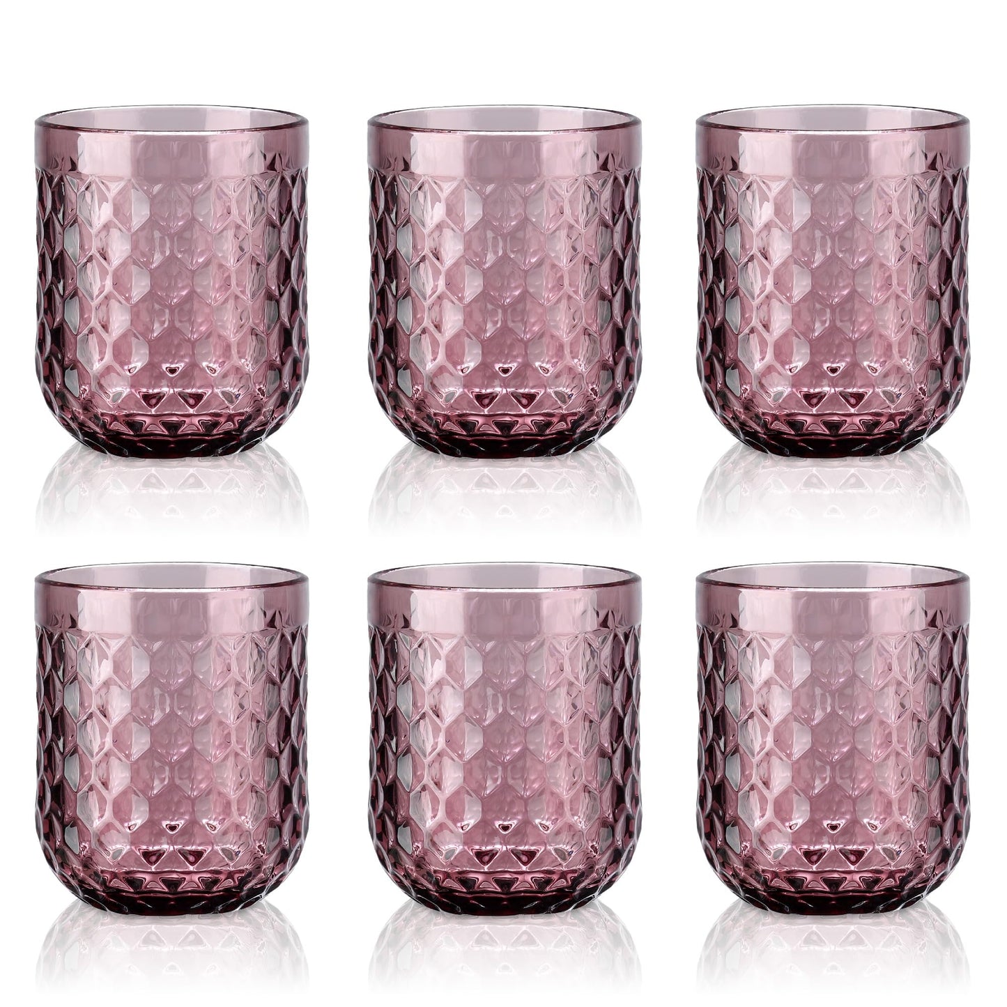 Joeyan Set of 6 Green Water Glass Glasses, 200 ml, Embossed Glass, Elegant Retro Colour Tableware, Glassware for Bar, Restaurant Home, Dishwasher Safe