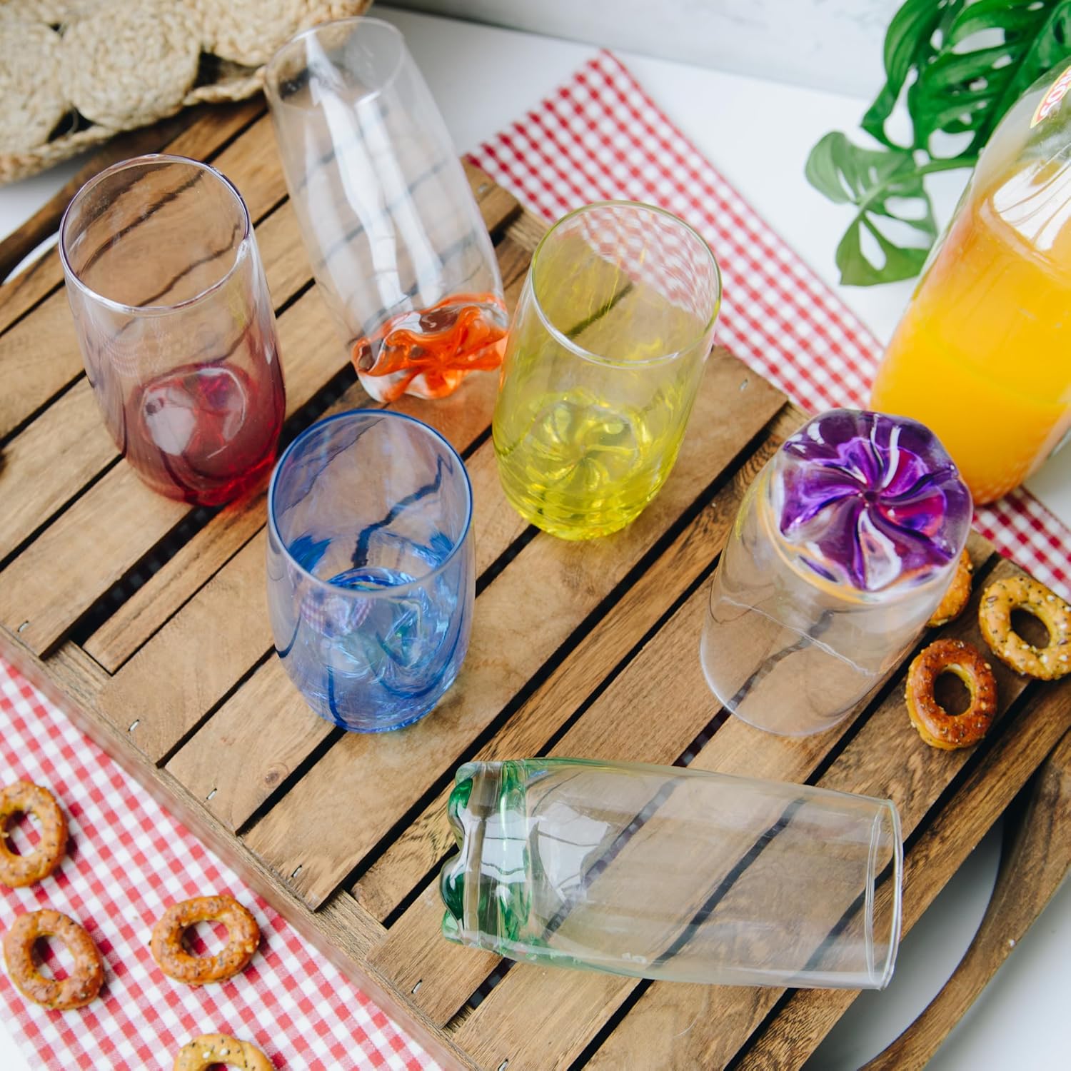 Glasmark KROSNO, 350 ml, Set of 6, Drinking Glasses with Coloured Bottom, Long Drink Glasses, Water Glasses, Juice Glasses, Ideal for Home, Restaurant, High Gloss Glass