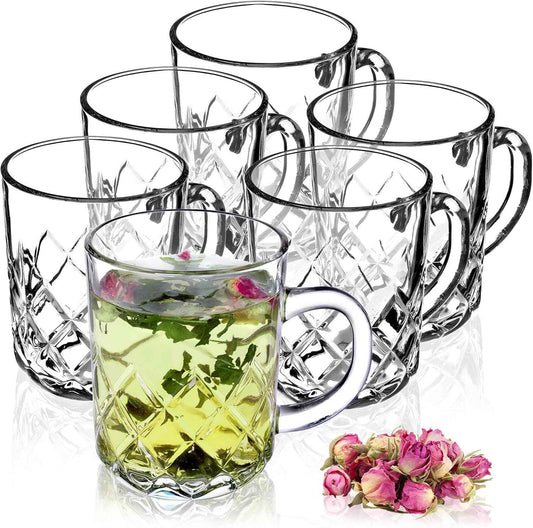 KADAX Tea Glasses Set of 6 Glasses with Handle, Glass Cups for 6 People, Dishwasher Safe, Drinking Glasses for Coffee, Tea, Water, Juice, Drink, Juice Glasses, Water Glasses, Glass Set