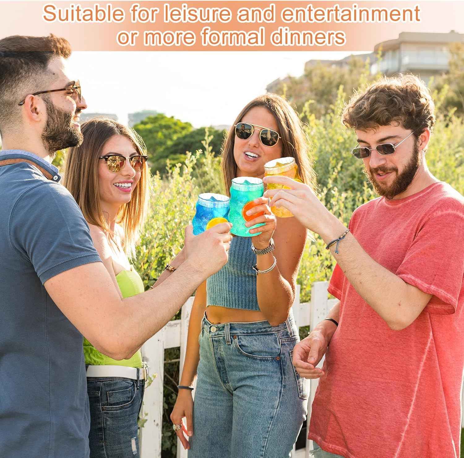 Pgtc 530ml Bubble Glasses with Straw,4 Pcs Ribbed Drinking Glasses,Wavy Glasses,Tumbler Glass Cups,Water Glasses for Latte Macchiato,Iced Coffee,Whisky,Cocktails, Yogurt, Soda, Coffee