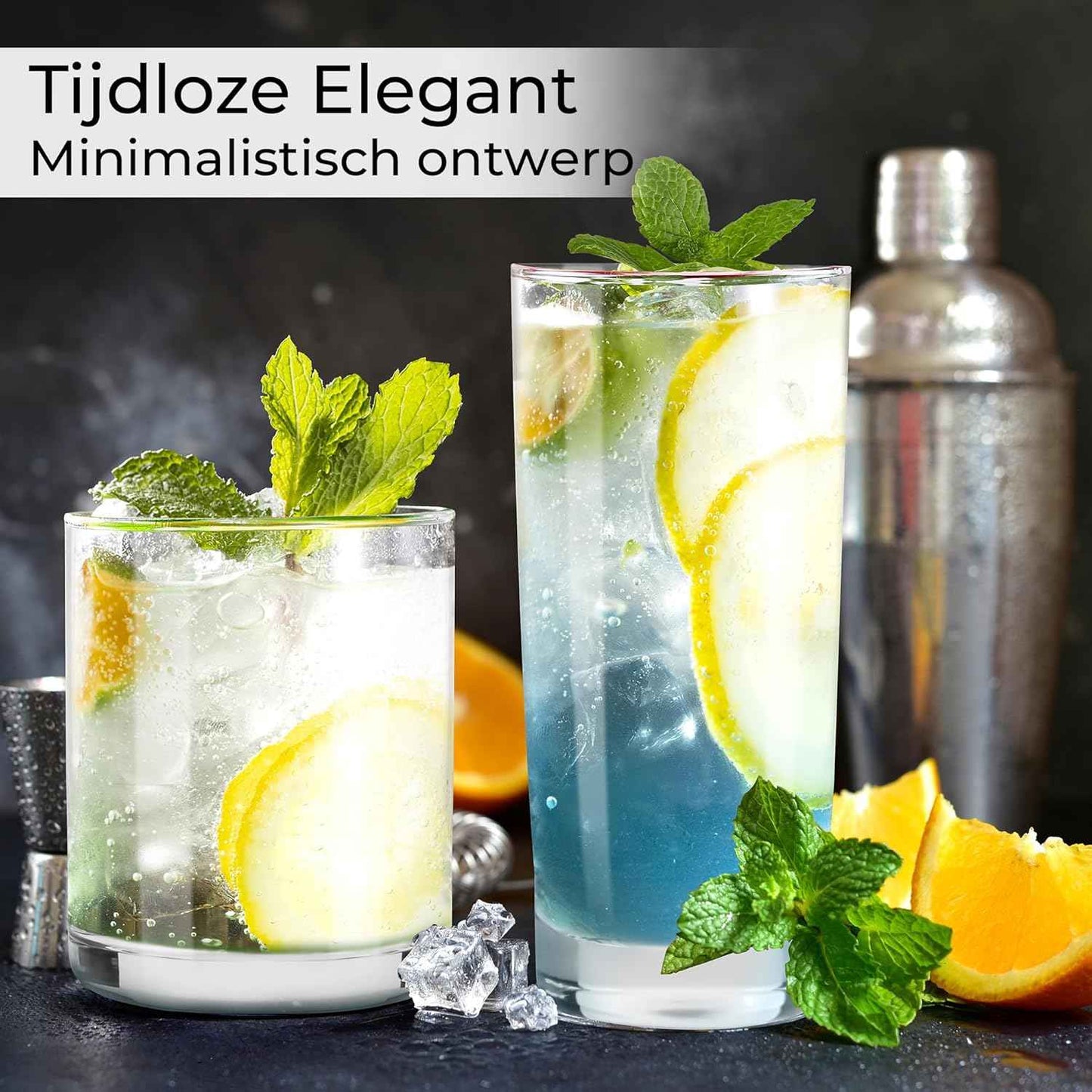 MIAMIO - Drinking glasses set of 12/6 x Small 370 ml and 6x Large 450 ml Glasses for Water, Cocktails, Tea and Beer - Dishwasher safe