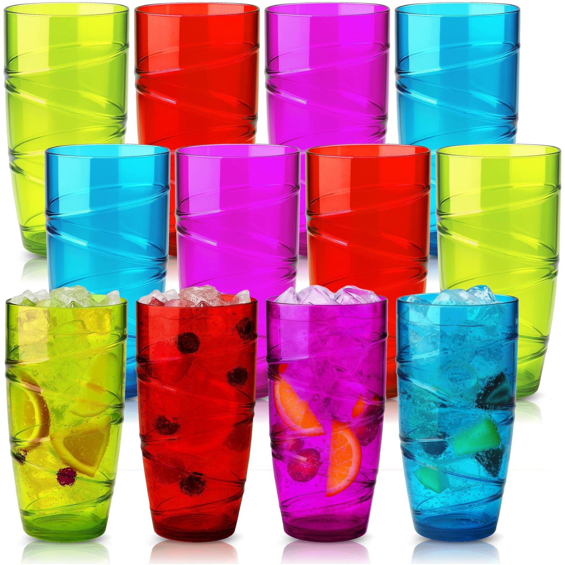 HEFTMAN Acrylic Plastic Drinking Glasses, 10-550 ml with Swirl Design, Stackable Reusable Plastic Glasses for Garden, Picnic, Camping, Barbecue, Parties or Daily Use (Transparent)