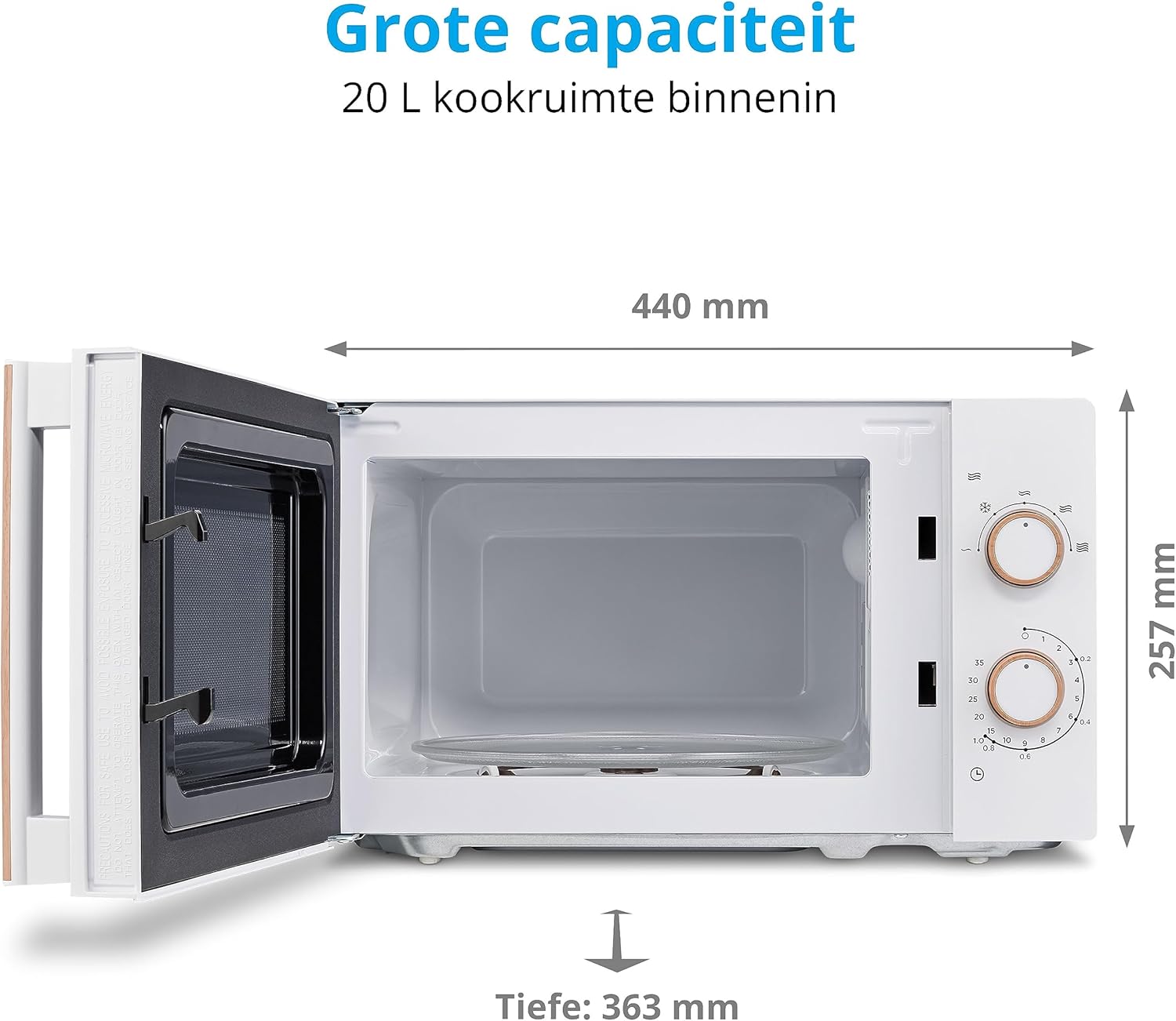 MEDION Microwave oven (wood look, 20 litres, 700 watts, mirror door, 5 power modes, defrost function, timer, MD10596) white