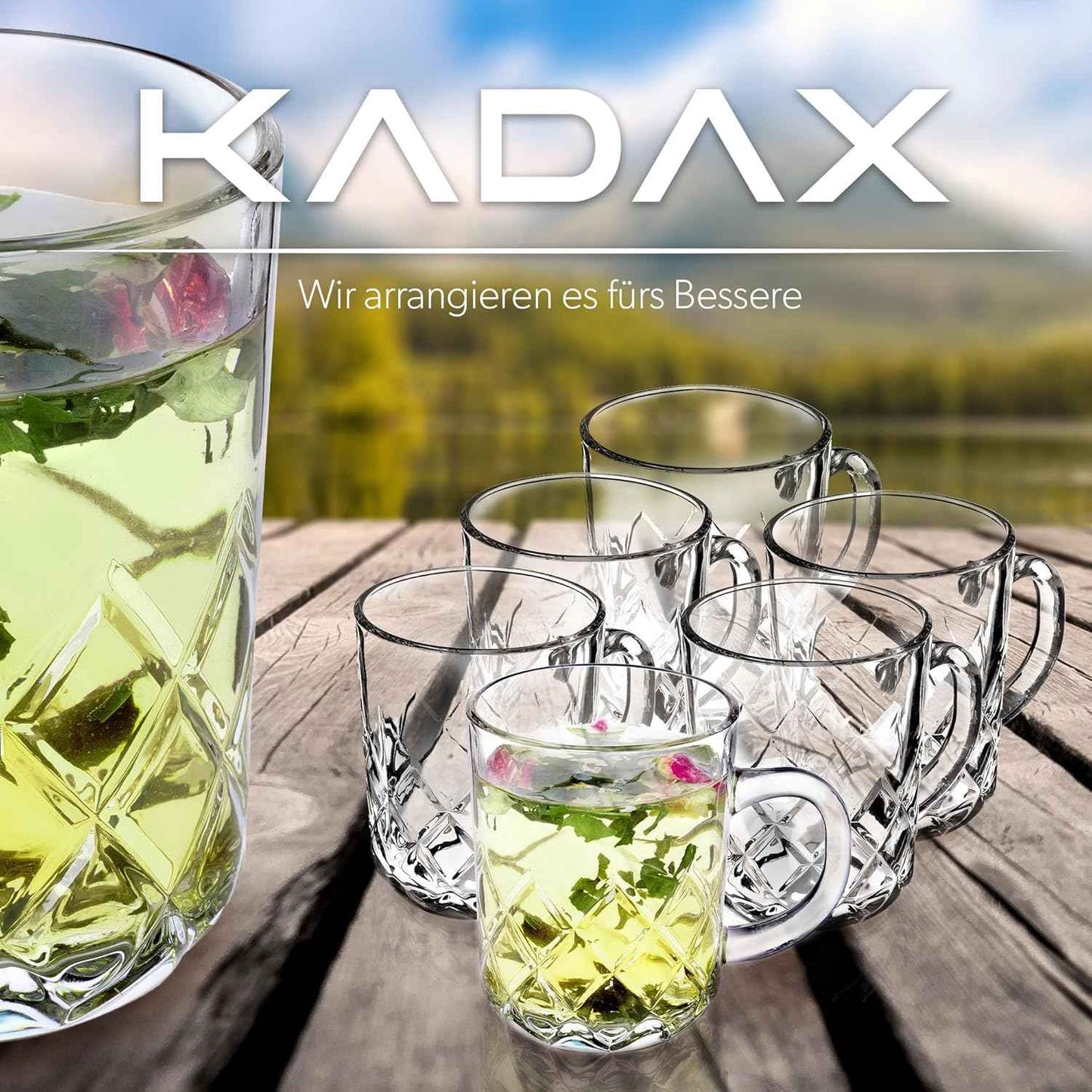 KADAX Tea Glasses Set of 6 Glasses with Handle, Glass Cups for 6 People, Dishwasher Safe, Drinking Glasses for Coffee, Tea, Water, Juice, Drink, Juice Glasses, Water Glasses, Glass Set