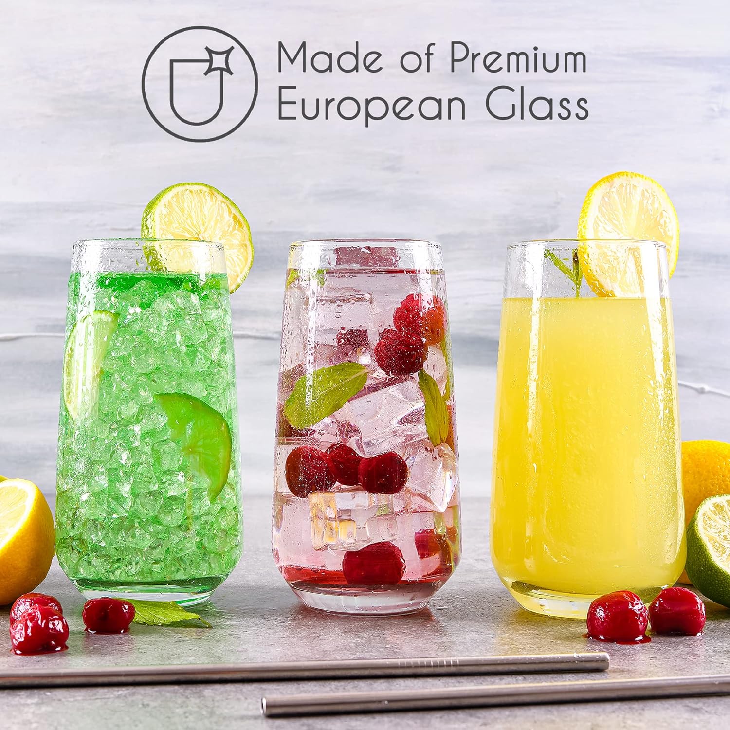 CRYSTALIA Premium Drinking Glasses, Set of 6, High Drinking Glasses, 480ml, 100% Lead-free Juice Glasses, Beer Glasses, Water Glasses, Highball Glasses, Cocktail Glasses, Milkshake Glasses, Milk, Iced