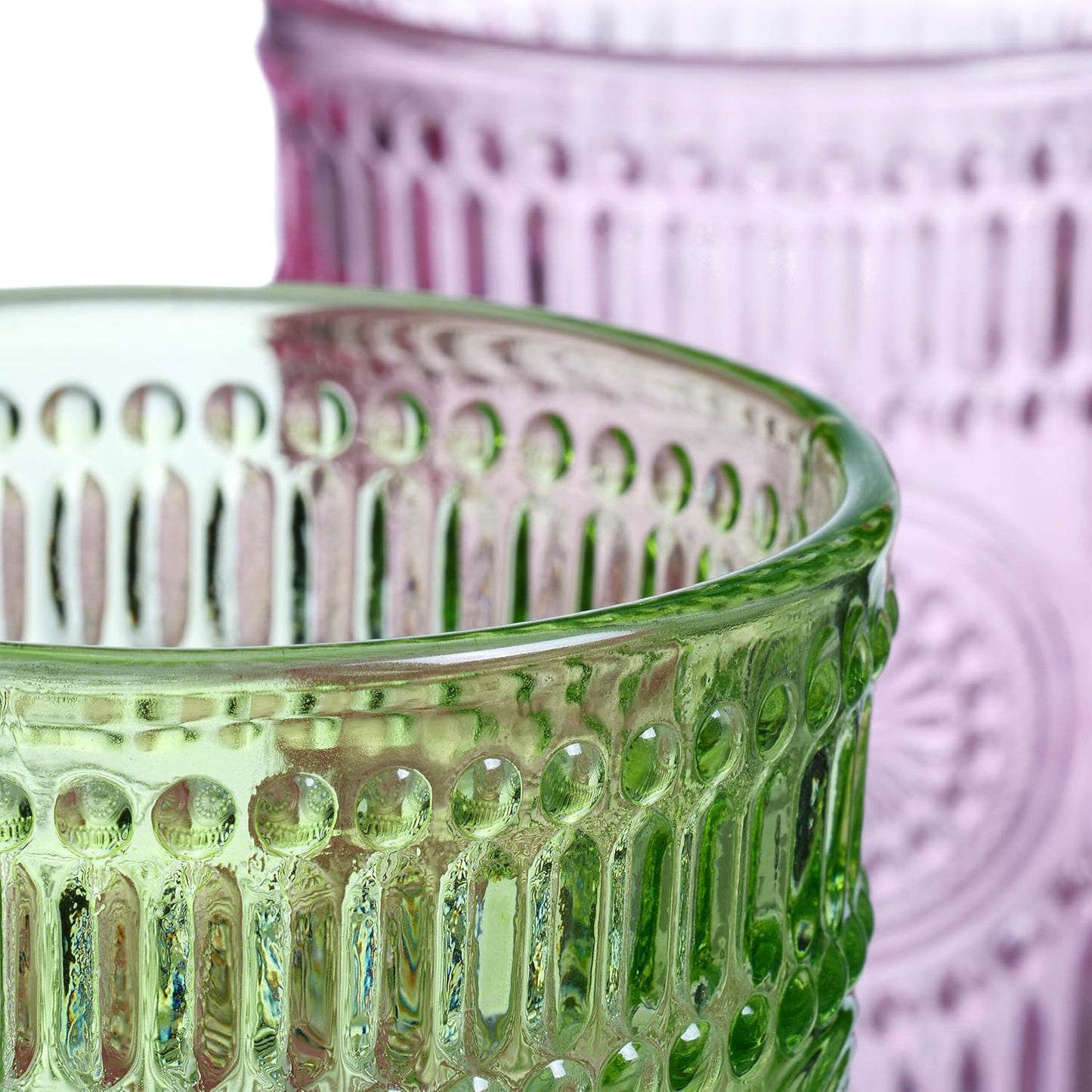 Relaxdays Drinking Glasses Set of 4, Vintage Design, Embossed, Dishwasher Safe, Juice, Lemonade, 360 ml, Coloured