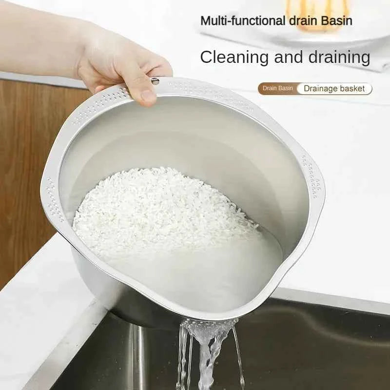 Stainless Steel Rice Strainer for Washing Rice, Fruit & Vegetables - The Silver Spoon