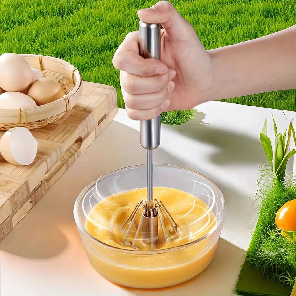 Stainless Steel Egg Beater - Durable Semi-Automatic Mixer for Effortless Mixing - The Silver Spoon
