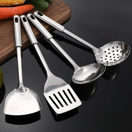 Polished Round Stainless Steel Kitchenware Set with Hanging Holes - The Silver Spoon