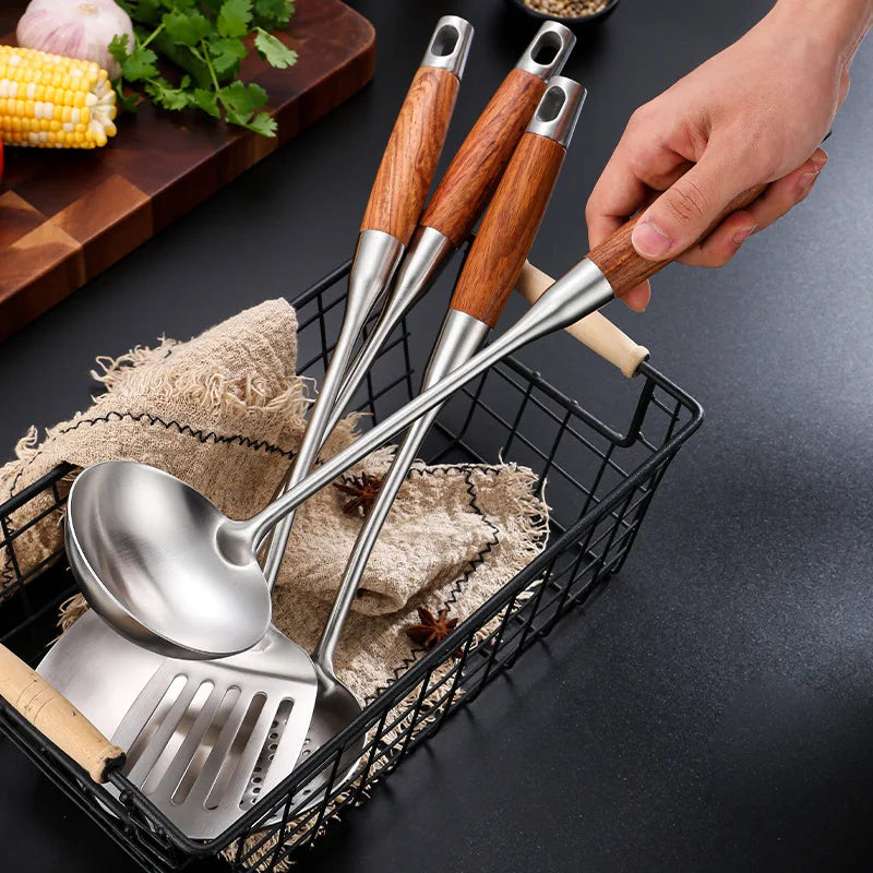 Rosewood Handle Stainless Steel Cookware Set - Durable Utensils - The Silver Spoon