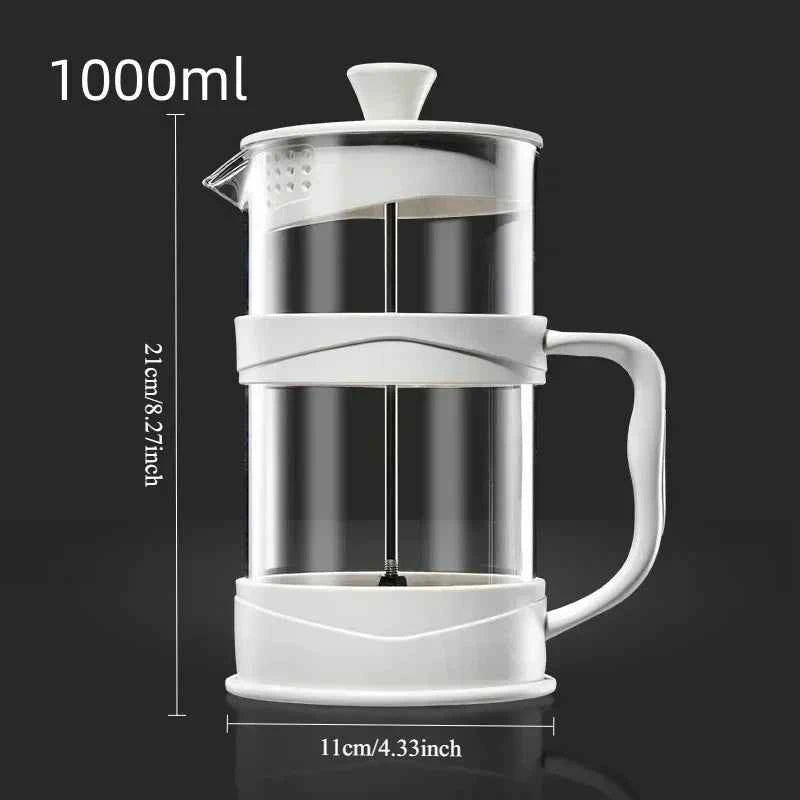 350/800/1000ml French Press Coffee Pot - Multifunctional Transparent Glass Coffee Maker - The Silver Spoon