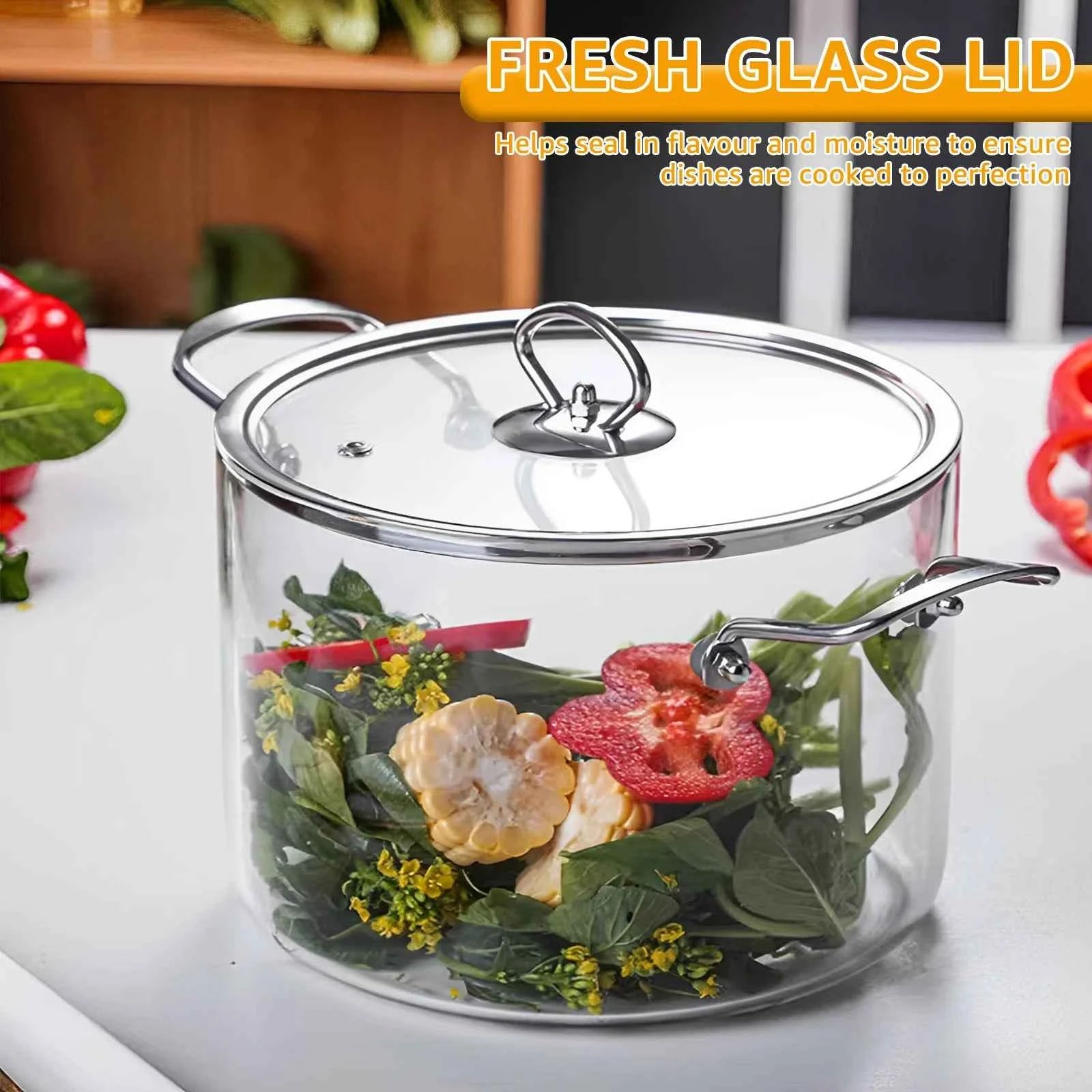 Glass Cooking Pot Heat Resistant Simmer Pot with Lid - The Silver Spoon