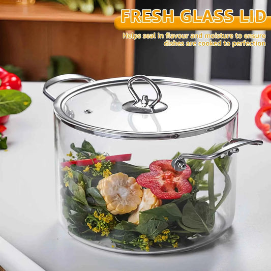 Glass Cooking Pot Heat Resistant Simmer Pot with Lid - The Silver Spoon