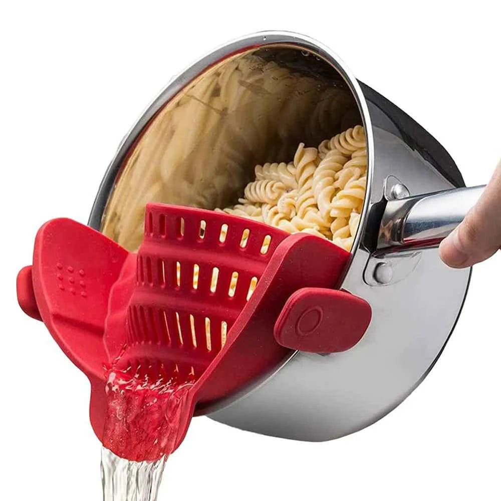 Clip-On Silicone Kitchen Strainer for Pots and Pans - The Silver Spoon