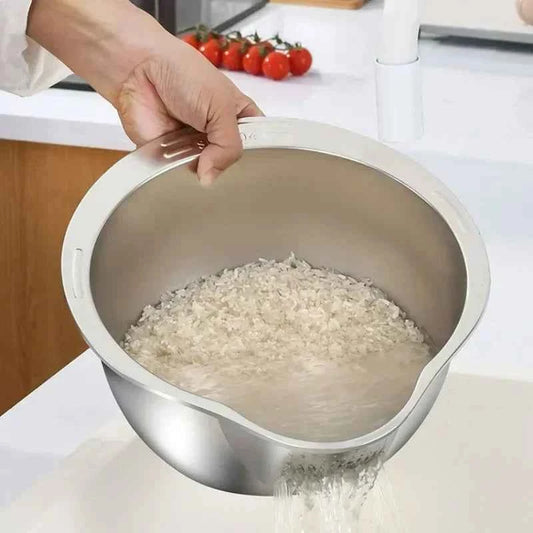 Stainless Steel Rice Strainer for Washing Rice, Fruit & Vegetables - The Silver Spoon