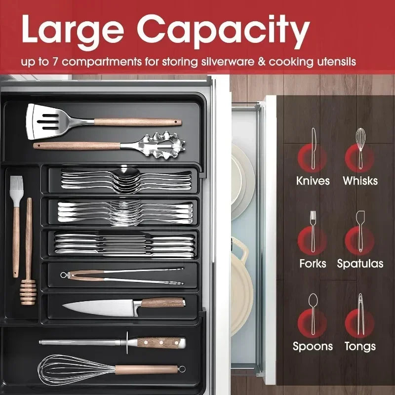 Adjustable Kitchen Organizer Tray for Utensils and Cutlery - The Silver Spoon