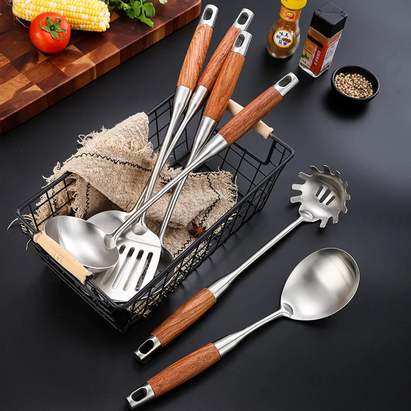Rosewood Handle Stainless Steel Cookware Set - Durable Utensils - The Silver Spoon