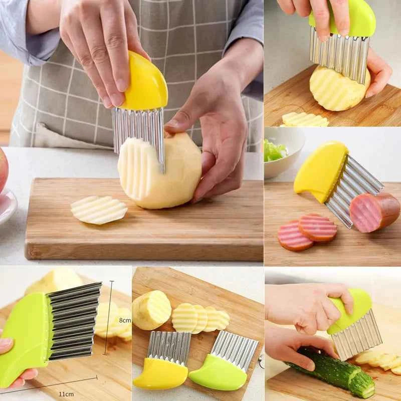 Stainless Steel Potato Chip Slicer - Wavy Cutter for French Fries - The Silver Spoon